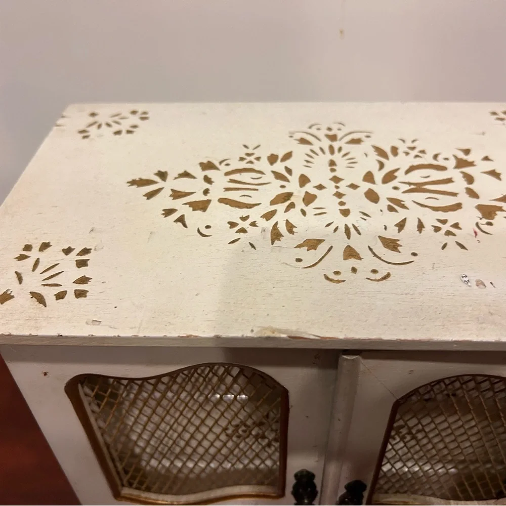 Vintage Jewelry Box French Provincial White Cabinet Music Box hand painted